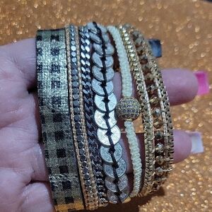 Victoria Emerson Gold and Cream Layered Bracelet Stack Magnetic Closure